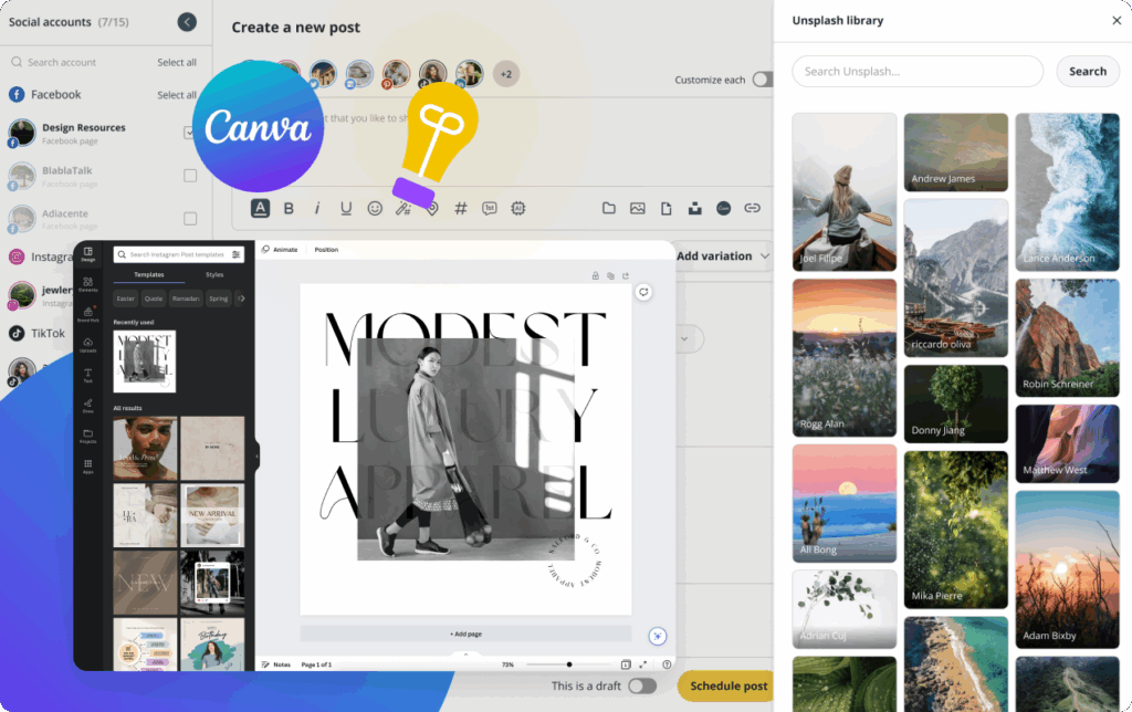SocialBee Canva and Unsplash integrations