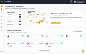 dashboard view of SocialBee social media management tool interface
