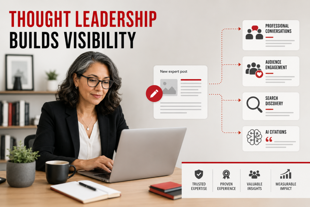Business professional publishing expert content that supports conversations, audience engagement, search discovery, and AI citations.