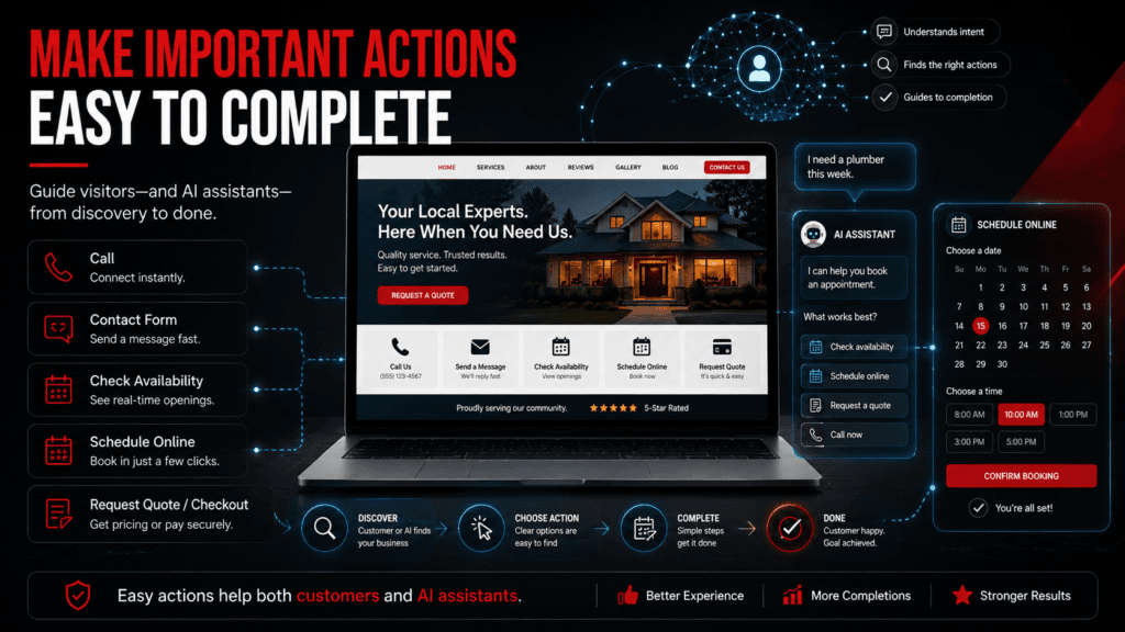 Small business website designed to make calling, submitting a contact form, checking availability, scheduling appointments, and requesting quotes easy for customers and AI assistants.