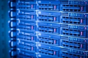 Server rack cluster in a data center (shallow DOF; color toned i