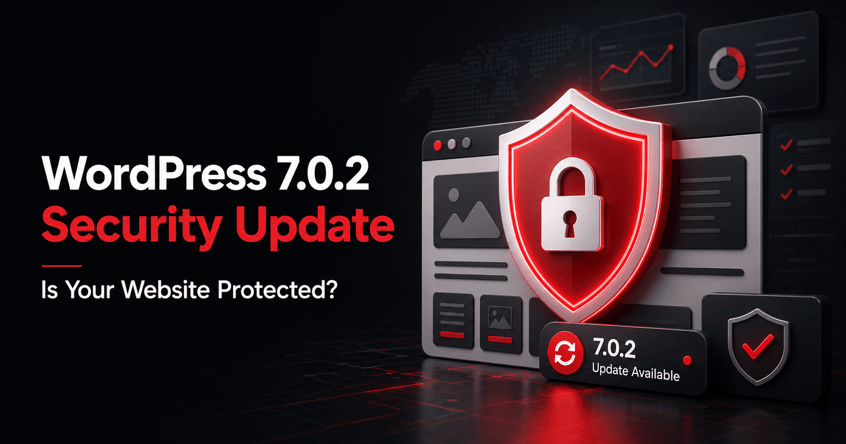 WordPress 7.0.2 security update protecting a business website from security vulnerabilities.